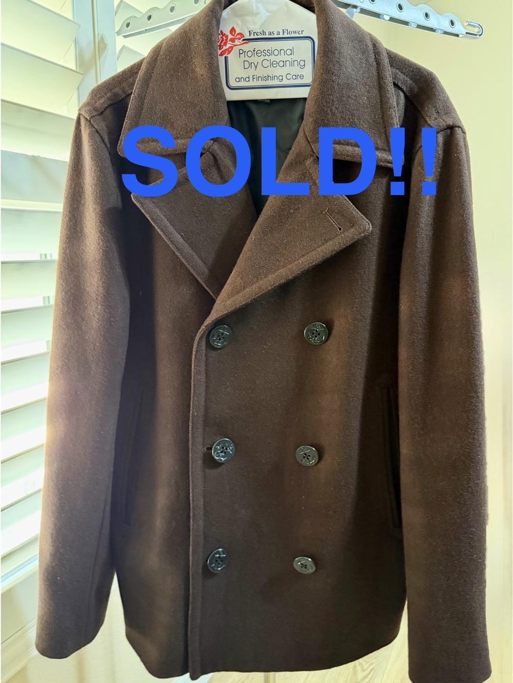 SOLD‼️ Brixton Men's Double-Breasted Wool Peacoat - Brown - Large